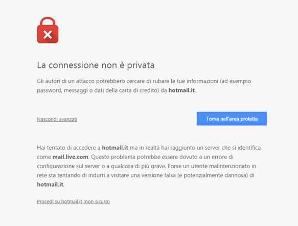 messaggio connessione non sicura Chrome